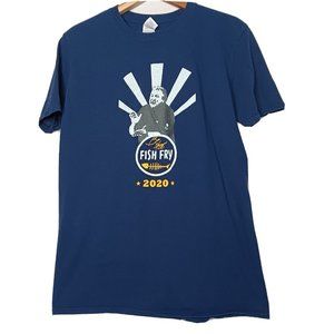 WVU Basketball Coach Bob Huggins Fish Fry 2020 Fundraiser Mens M T Shirt Blue